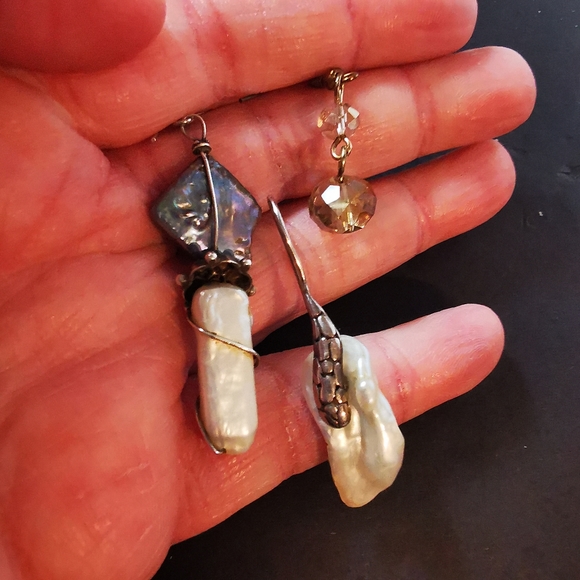 Lot of 3 Singleton Earrings Abalone Baroque Pearl Sterling Aurora Borealis - Picture 12 of 17